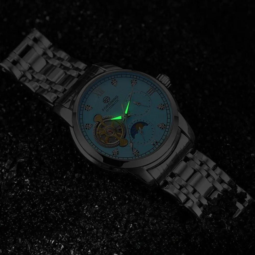 RELOGIO MASCULINO TOURBILLON PRATA E AZUL LOJA VINTAGEBULL