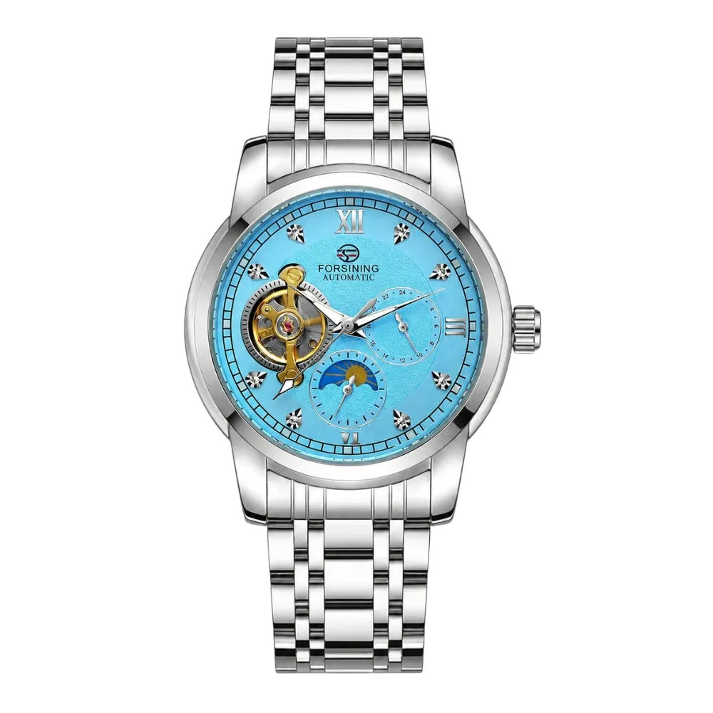 RELOGIO MASCULINO TOURBILLON PRATA E AZUL LOJA VINTAGEBULL