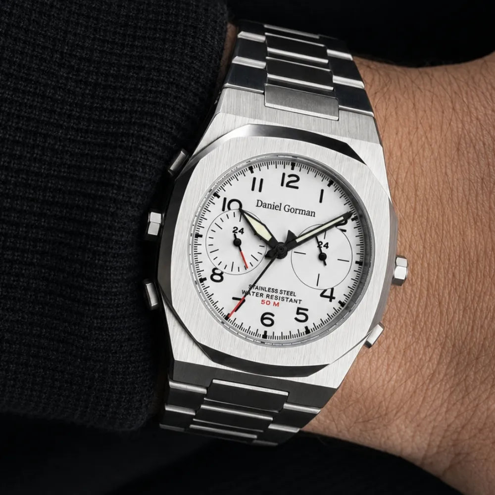 RELOGIO PULSEIRA DE PRATA PARA HOMEM MINIMALISTA CRONOGRAFO