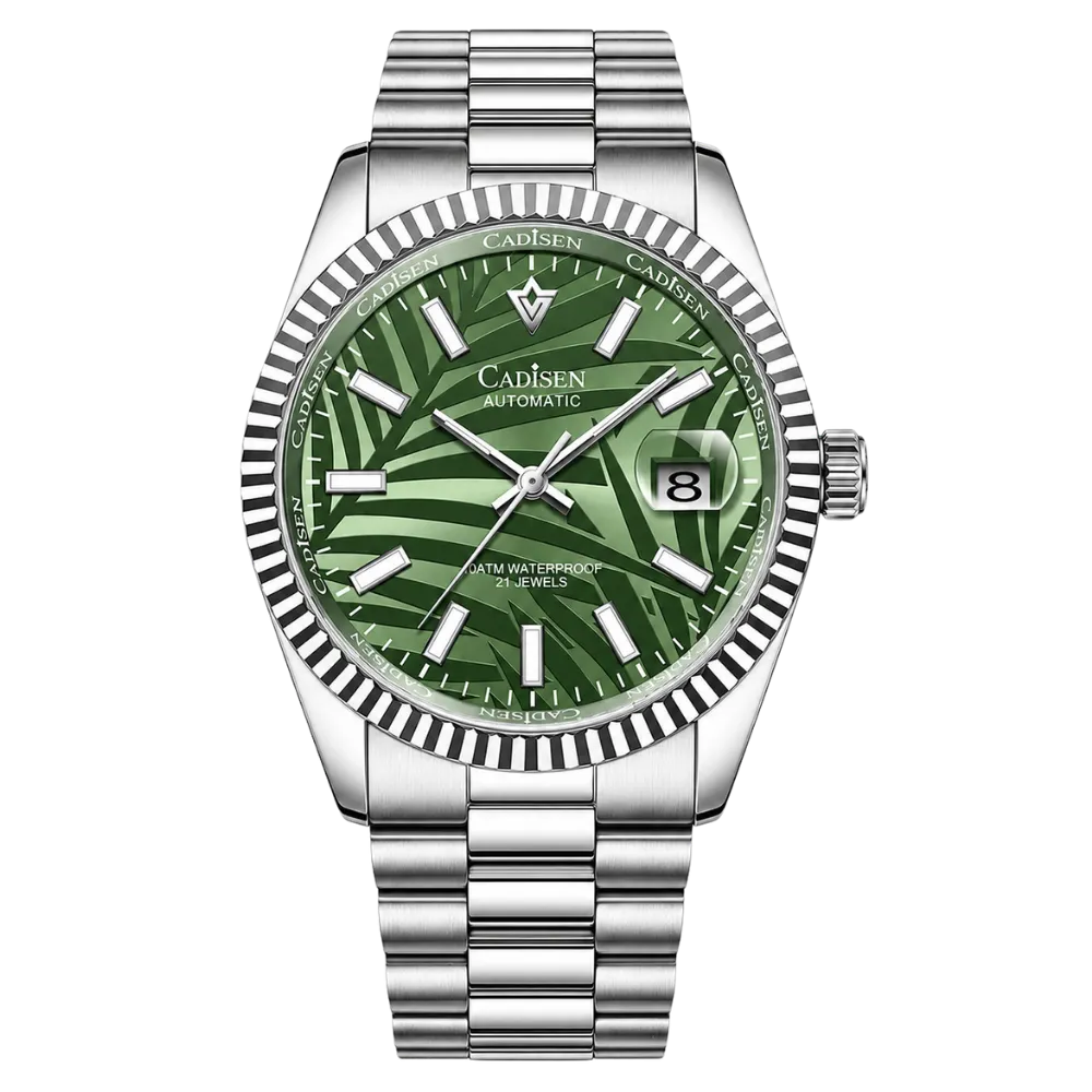 RELOGIO MASCULINO MOSTRADOR VERDE PULSEIRA PRATA